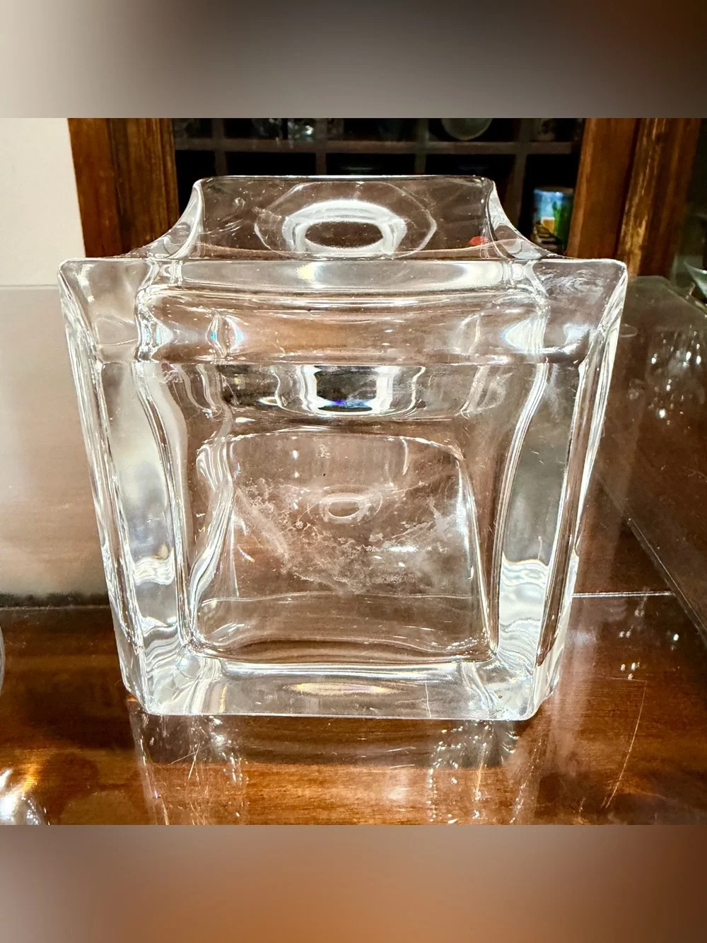 Vintage Crystal Clear Bourbon Decanter Square Design with Stopper Unbranded